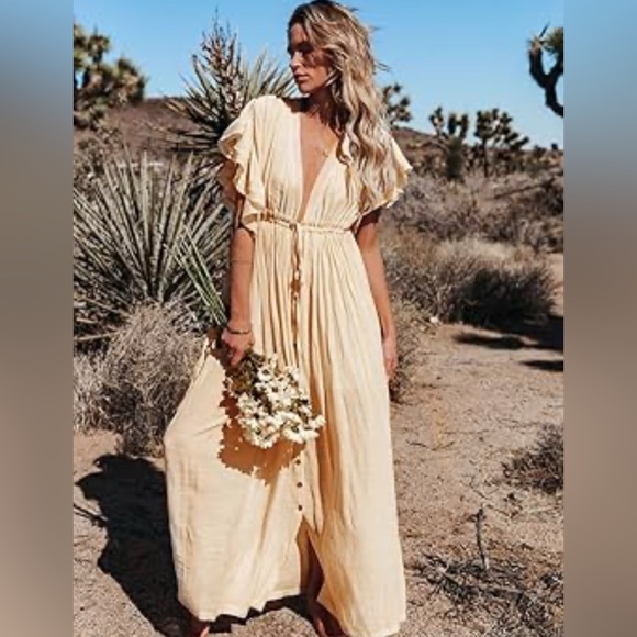 Peach Love California Dresses & Skirts - Peach Love California  Cream Ruffle Maxi Dress